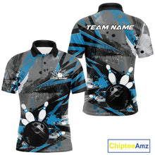 Load image into Gallery viewer, Custom Grunge Blue Bowling Polo Shirts For Men, Vintage Bowling Team Shirts IPHW9512