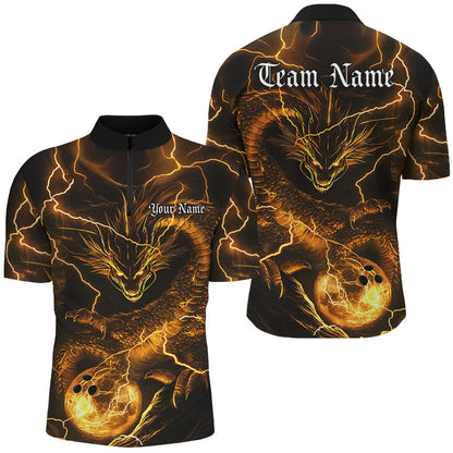 Custom Black And Golden Dragon Bowling Shirts For Men, Bowling Team Uniform Bowlers Outfit IPHW7526