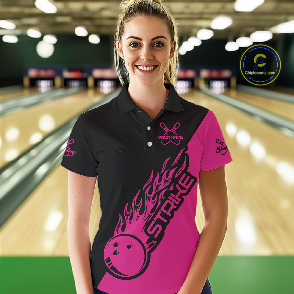 Custom Bowling Shirts For Women, Bowling Team Shirts Bowling Strike | Pink IPHW4290