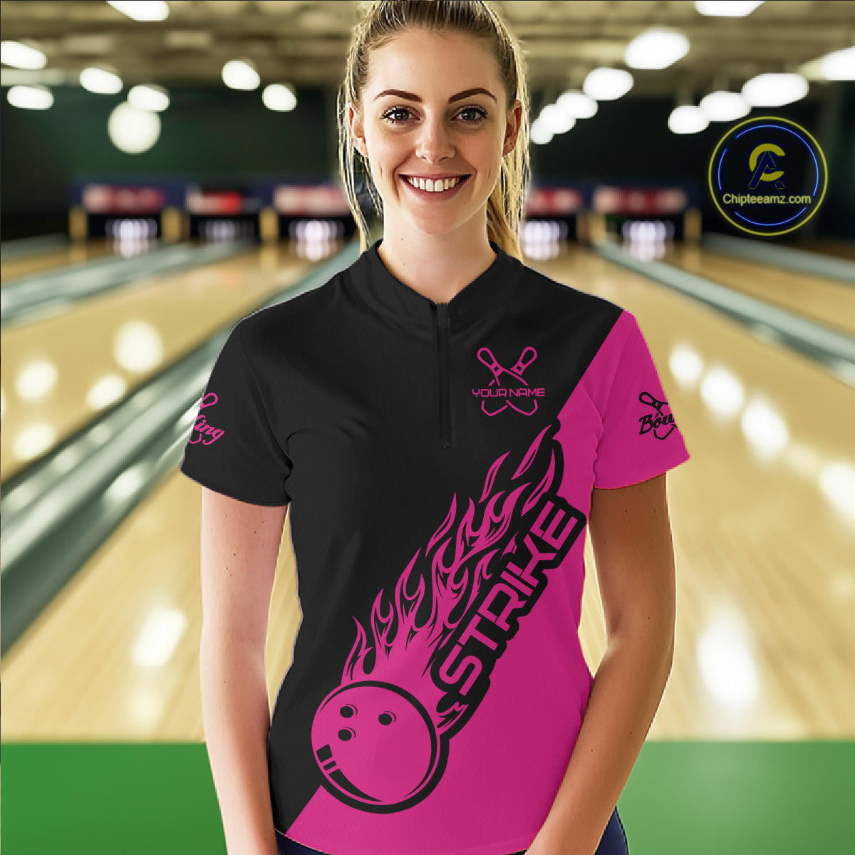 Custom Bowling Shirts For Women, Bowling Team Shirts Bowling Strike | Pink IPHW4290
