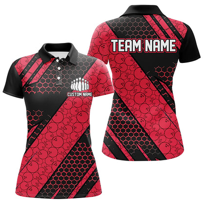 Bowling Ball Pattern Custom Bowling Team Jerseys, Bowlers Shirts For Women | Red IPHW6476