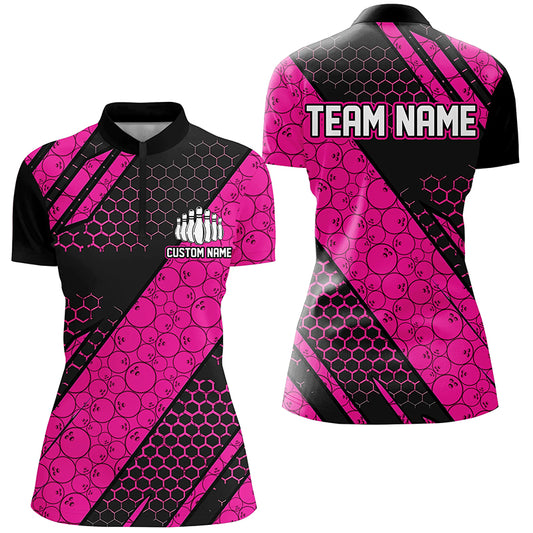 Bowling Ball Pattern Custom Bowling Team Jerseys, Bowlers Shirts For Women | Pink IPHW6477