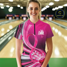 Load image into Gallery viewer, Custom Pink Ribbon Breast Cancer Awareness Bowling Quarter-Zip Shirt For Women IPHW11333