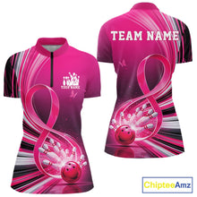 Load image into Gallery viewer, Custom Pink Ribbon Breast Cancer Awareness Bowling Quarter-Zip Shirt For Women IPHW11333