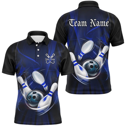Black And Blue Custom Bowling Uniforms, Bowling Team Shirts For Men Bowler Jerseys IPHW7544