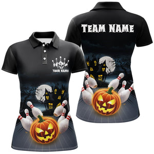 Custom Halloween Ladies Bowling Shirts, Pumpkin Bowling Ball Bowling Team Halloween Outfit IPHW7547