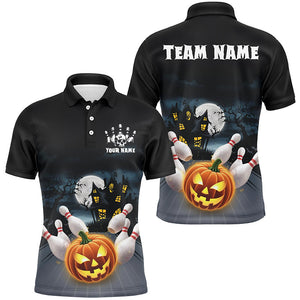 Custom Halloween Bowling Shirts For Men, Pumpkin Bowling Ball Bowling Team Halloween Outfit IPHW7547