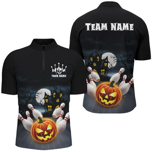 Custom Halloween Bowling Shirts For Men, Pumpkin Bowling Ball Bowling Team Halloween Outfit IPHW7547