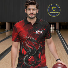 Load image into Gallery viewer, Custom Red Lightning Dragon Bowling Polo Shirt For Men, Dragon Bowling Team Jersey IPHW9901