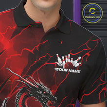 Load image into Gallery viewer, Custom Red Lightning Dragon Bowling Polo Shirt For Men, Dragon Bowling Team Jersey IPHW9901