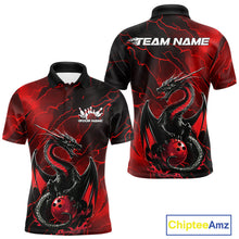 Load image into Gallery viewer, Custom Red Lightning Dragon Bowling Polo Shirt For Men, Dragon Bowling Team Jersey IPHW9901
