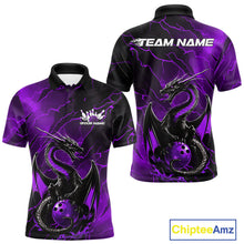 Load image into Gallery viewer, Custom Purple Lightning Dragon Bowling Polo Shirt For Men, Dragon Bowling Team Jersey IPHW9902