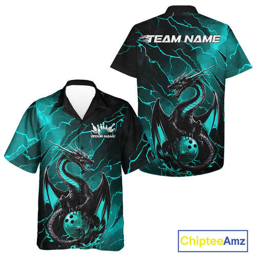 Custom Blue Lightning Dragon Bowling Hawaiian Shirt For Men And Women, Dragon Bowling Team Jersey IPHW9903