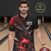 Load image into Gallery viewer, Custom Black And Red Flame Dragon Bowling Men Polo Shirt, Dragon Bowling League Shirt IPHW10272