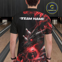 Load image into Gallery viewer, Custom Black And Red Flame Dragon Bowling Men Polo Shirt, Dragon Bowling League Shirt IPHW10272