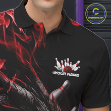 Load image into Gallery viewer, Custom Black And Red Flame Dragon Bowling Men Polo Shirt, Dragon Bowling League Shirt IPHW10272