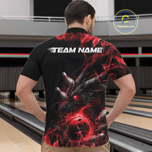 Load image into Gallery viewer, Custom Black And Red Flame Dragon Bowling Men Quarter-Zip Shirt, Dragon Bowling League Shirt IPHW10272
