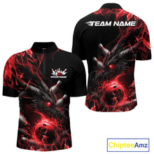 Load image into Gallery viewer, Custom Black And Red Flame Dragon Bowling Men Quarter-Zip Shirt, Dragon Bowling League Shirt IPHW10272