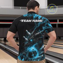 Load image into Gallery viewer, Custom Black And Blue Flame Dragon Bowling Men Quarter-Zip Shirt, Dragon Bowling League Shirt IPHW10273