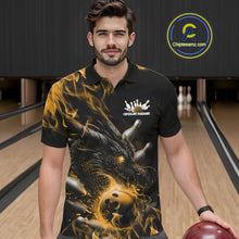 Load image into Gallery viewer, Custom Black And Gold Flame Dragon Bowling Men Polo Shirt, Dragon Bowling League Shirt IPHW10274