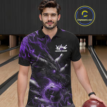 Load image into Gallery viewer, Custom Black And Purple Flame Dragon Bowling Men Polo Shirt, Dragon Bowling League Shirt IPHW10276