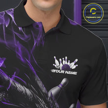 Load image into Gallery viewer, Custom Black And Purple Flame Dragon Bowling Men Polo Shirt, Dragon Bowling League Shirt IPHW10276