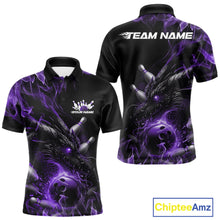 Load image into Gallery viewer, Custom Black And Purple Flame Dragon Bowling Men Polo Shirt, Dragon Bowling League Shirt IPHW10276