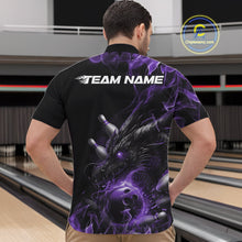 Load image into Gallery viewer, Custom Black And Purple Flame Dragon Bowling Men Quarter-Zip Shirt, Dragon Bowling League Shirt IPHW10276