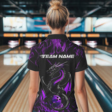 Load image into Gallery viewer, Custom Black And Purple Flame Dragon Bowling Team Womens Polo Shirts, Bowling League Shirt IPHW8654