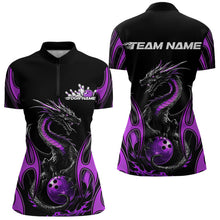 Load image into Gallery viewer, Custom Black And Purple Flame Dragon Bowling Tournament Womens Quarter-Zip Shirts IPHW8657