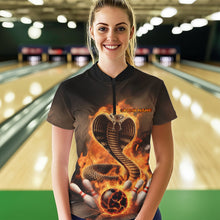 Load image into Gallery viewer, Custom Flame Cobra Snake Bowling Team Womens Quarter-Zip Shirts, Bowling Tournament Outfit IPHW8666