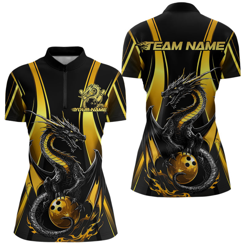 Custom Yellow Dragon Bowling Jerseys, Dragon Bowling Women Quarter-Zip Bowling League Shirt IPHW8927