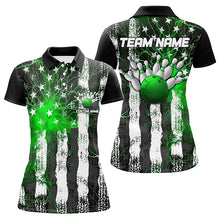 Load image into Gallery viewer, Green Thunder Lightning American Flag Custom Ladies Bowling Team Shirts, Patriotic Bowlers Outfit IPHW6491
