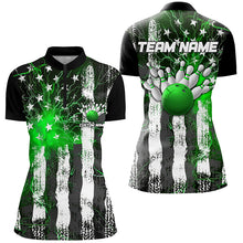 Load image into Gallery viewer, Green Thunder Lightning American Flag Custom Ladies Bowling Team Shirts, Patriotic Bowlers Outfit IPHW6491