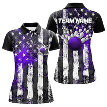 Load image into Gallery viewer, Purple Thunder Lightning American Flag Custom Ladies Bowling Team Shirts, Patriotic Bowlers Outfit IPHW6492