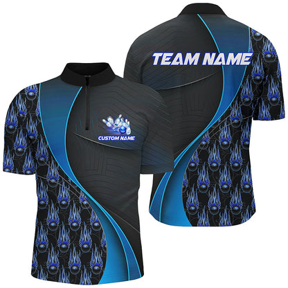 Flame Bowling Ball Pattern Custom Bowling Shirts For Men And Women, Bowling Team Jerseys | Blue IPHW6495