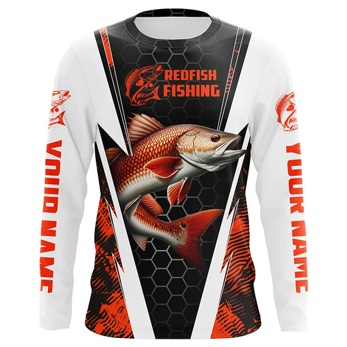 Custom Redfish Fishing Jerseys, Redfish Fishing Long Sleeve Fishing Tournament Shirts | Orange Camo IPHW6505