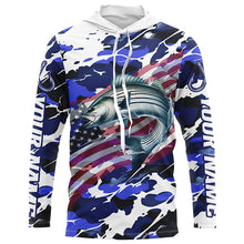 Load image into Gallery viewer, Striped Bass Fishing American Flag Camo Custom Long Sleeve Shirts, Striper Saltwater Fishing Shirts IPHW6509