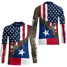 Load image into Gallery viewer, American Texas Flag Custom Long Sleeve Fishing Shirts, Patriotic Camouflage Fishing Shirts IPHW7005