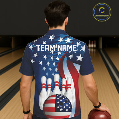 American Flag Custom Patriotic Bowling Shirts For Men And Women, Team Bowling League Shirts Uniform IPHW7555