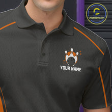 Load image into Gallery viewer, Custom Black And Orange Classic Bowling Team Polo Shirt For Men, Bowling League Shirt IPHW9913