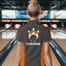 Load image into Gallery viewer, Custom Black And Orange Classic Bowling Team Polo Shirt For Women, Bowling League Shirt IPHW9913