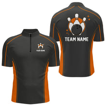 Load image into Gallery viewer, Custom Black And Orange Classic Bowling Team Quarter-Zip Shirt For Men, Bowling League Shirt IPHW9913