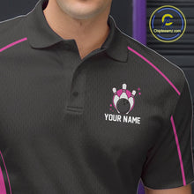 Load image into Gallery viewer, Custom Black And Pink Classic Bowling Team Polo Shirt For Men, Bowling League Shirt IPHW9915