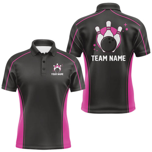 Custom Black And Pink Classic Bowling Team Polo Shirt For Men, Bowling League Shirt IPHW9915