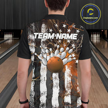 Load image into Gallery viewer, Orange Lightning US Flag Custom Bowling Team Jerseys, Patriotic Bowling Polo Shirt For Men IPHW9917