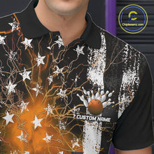 Load image into Gallery viewer, Orange Lightning US Flag Custom Bowling Team Jerseys, Patriotic Bowling Polo Shirt For Men IPHW9917