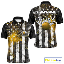 Load image into Gallery viewer, Yellow Lightning US Flag Custom Bowling Team Jerseys, Patriotic Bowling Polo Shirt For Men IPHW9918