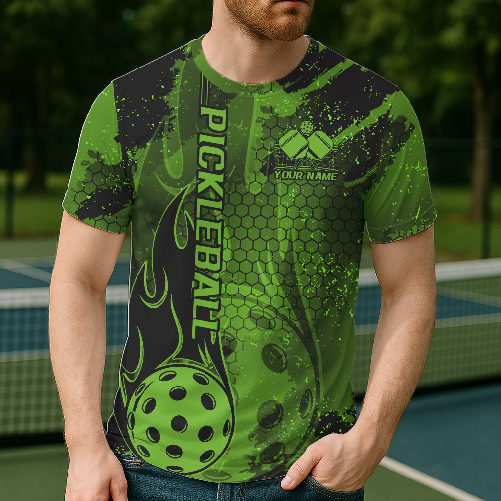 Black And Green Flame Custom Pickleball T-Shirts For Men And Women, Pickleball Uniforms Team Pickleball Jerseys IPHW7742