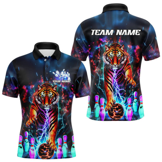 Custom Colorful Thunder Lightning Tiger Bowling Team Shirt For Men, Bowling League Shirt Outfit IPHW7996